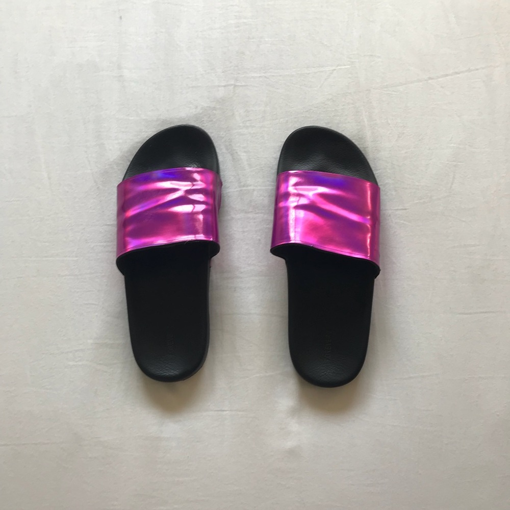 forever 21 pink holographic slides